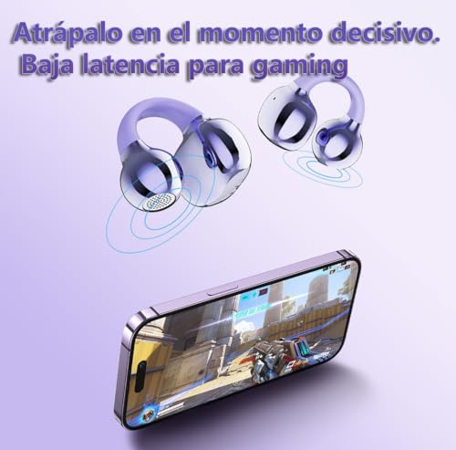 Open-Ear Wireless Bluetooth 6.0 Headphones, 17mm Drivers with ENC, IPX5 Low Latency Gaming Mode and Multi-Connection, Clip-on Earphones for Workouts/Running