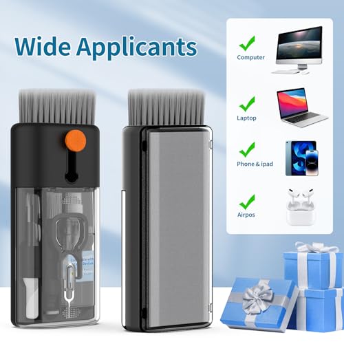Keyboard Cleaner for Laptop, MacBook, Tablet, Multi-Function Cleaning Kit | Includes screen cleaning spray, microfiber wipe, and brush for cleaning phone, earbuds, Computer, and other tech electronics - color: Black