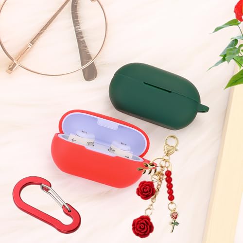 Case for Beats Solo Buds Case Cover with Flower Keychain, Cute Soft Silicone Shockproof Protective Skin Cases for Beats Solo Buds Wireless Earbuds with Carabiner for Women Girl (Black) - color: Black