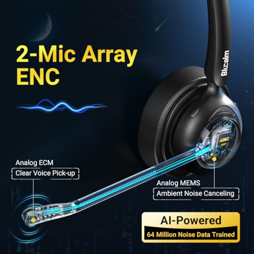 Wireless Headset with Mic, Noise Cancelling for WFH Office Zoom Teams Calls