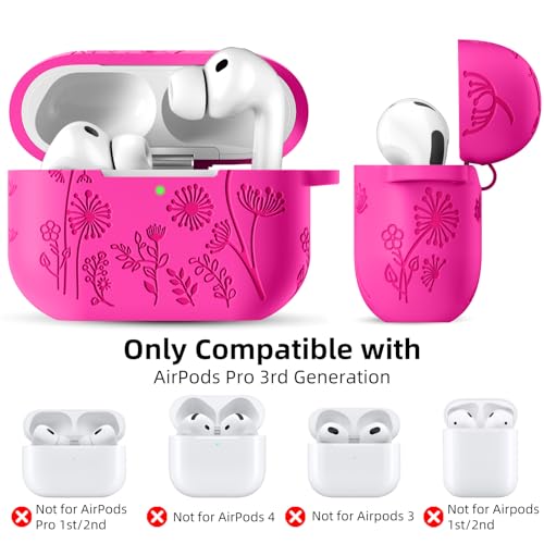Lerobo for AirPods Pro 3 Case, Flower Engraved Soft Silicone Cover, Rose Pink - color: A-Rose Pink, size: AirPods Pro 3 Case