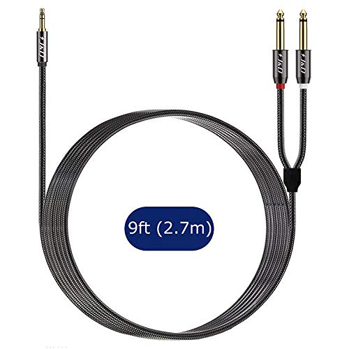 J&D 1/8 to 1/4 Stereo Cable, 3.5mm TRS to Dual 6.35mm TS Breakout Cable Y Splitter Cord for Amplifiers/Audio Mixer/Audio Recorder/MP3/MP4, Nylon Braid, Gold Plated Copper Shell, 9 Feet - size: 9 Feet