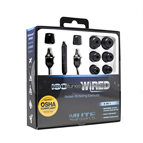 ISOtunes Wired Hearing Protection Headphones, OSHA Compliant Work Earbuds | Noise-cancelling mic, IPX5 water resistance, braided wire, noise-isolating fit, recently improved durable design