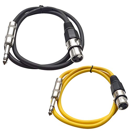 Seismic Audio - SATRXL-F2-2 Pack of 2 Foot 1/4 Inch TRS to XLR Female Patch Cables - Balanced - 2 Foot Patch Cord - Black and Yellow - color: Black and Yellow