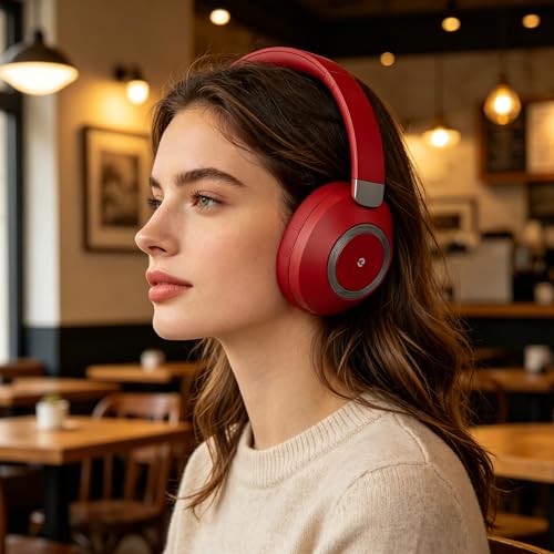 Headphones Wireless Bluetooth, 100H Playtime Active Noise Cancelling Headphones, Bluetooth Headphone with Mic, Over Ear Wireless Headphone with Deep Bass - color: Wine red