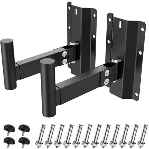 ForoGore Heavy Duty PA Speaker Mount Bracket Support up to 110lbs Adjustable Speaker Mount Extension Arm Swivel & Tilt, 2 Pack Black