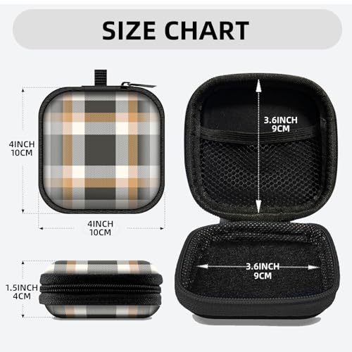 Square Data Cable Earbud Charger Coin Storage Bag Shockproof and Drop-Proof EVA Material Compatible with AirPod(Grey Yellow Lattice Textile) - color: Grey yellow lattice textile