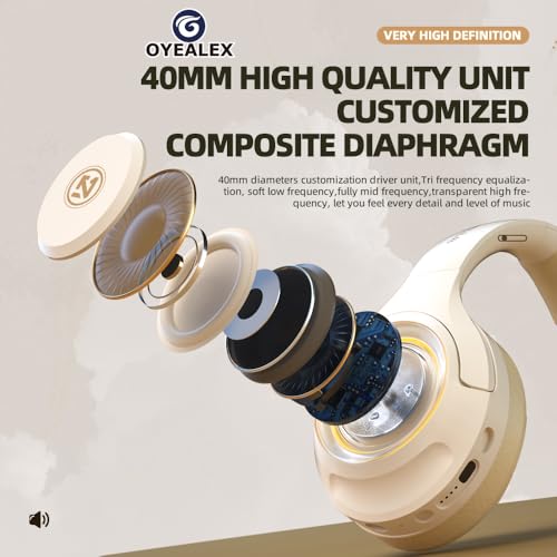 Adult Bluetooth Over Ear Headphones, Beige | Active Noise Cancelling,Wireless Microphone HiFi Audio Deep Bass for Man & Women,Comfortable Fit,Rechargeable Long Lasting