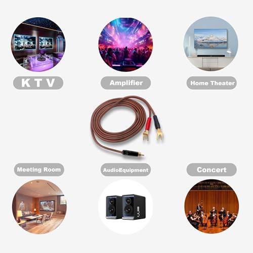 RCA to Y Spade Plug Speaker Cable Wire Cord, RCA Male to 2Y Spade Connector Adapter Audiophile OFC HiFi Speaker Audio Cord for Amplifier Subwoofer Audio System -6.6FT/2M
