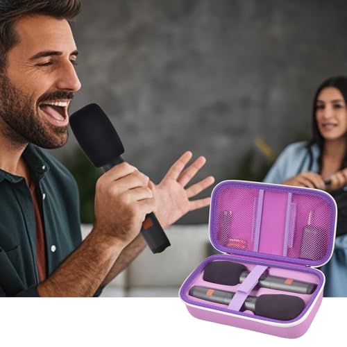 Wireless Microphone Case for JBL PartyBox & Two Mic System, Shockproof Karaoke Microphones Travel Storage Box with Mic Foam Cover, Holds 2 Mics, Receivers, Adapters, AA Batteries - Purple - color: Purple