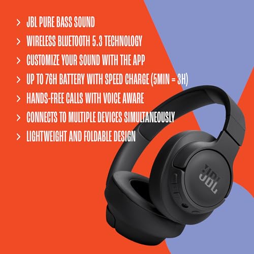JBL T720BTBLK Tune 720BT Over The Ear Headphones - Black