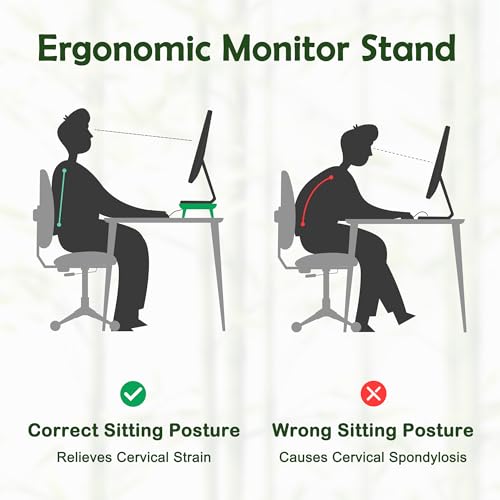 Bamboo Monitor Stand Riser with Cable Routing Slot and Storage
