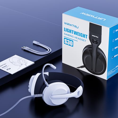 WIRWTRU Wired Gaming Headset for PS5, Xbox, Xbox Series X|S, PC, PS4 | 198g Lightweight Design, Noise Cancelling Microphone, Soft Earmuffs, 3.5mm Jack for Gaming & Work - color: White&Black