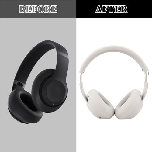 Aiivioll Studio Pro Silicone 2 in 1 Case Cover Set, Anti-Scratch Ear Pad Cover/Zipper Headband Cover for Beats Studio Pro Headphone, Studio Pro Soft Silicone Protector Accessories(Off-White) - color: Off-white