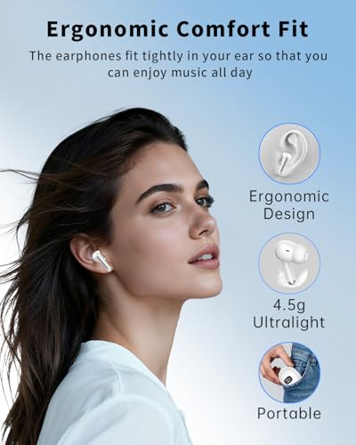 Wireless Earbuds, Bluetooth 5.4 Ear Buds Bass Stereo, Headphones with Noise Cancelling Mic, LED Display in Ear Earphones Clear Calls, IP7 Waterproof Bluetooth Earbuds for Phone/Android/iPad, White - color: White