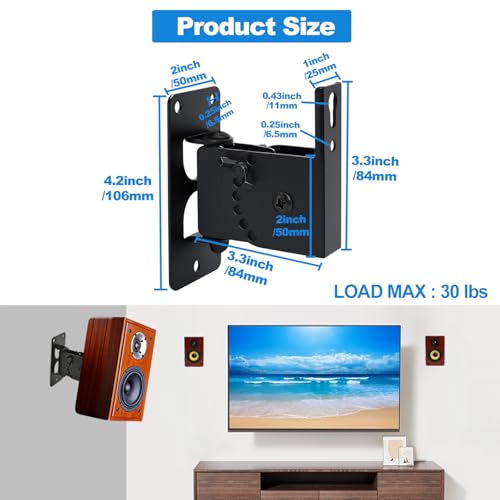 Speaker Wall Mount, Swivel and Tilt, Holds up to 30lbs,2 Packs | All Metal Wall Speaker Mount for Small Speakers,Easy DIY Assembly, DX-618 ,Black