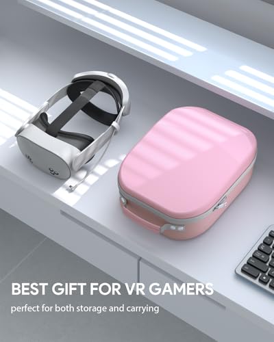 Hard Carrying Case for Meta Quest 3S/3 Oculus Quest 2 Pico 4 | Compatible with Vision Pro, Hard Travel Storage Case, Fits Elite & Battery Head Straps, (Pink )