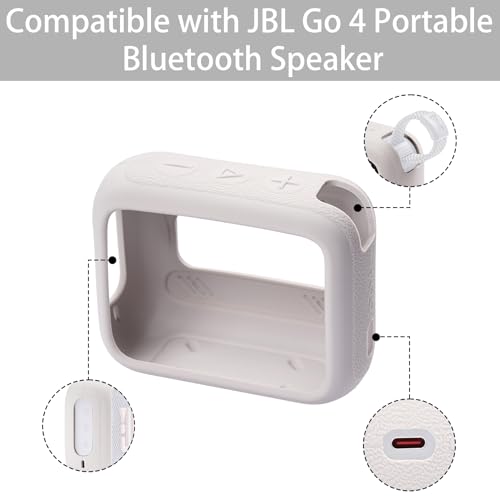 for JBL Go 4 Waterproof Bluetooth Speaker Silicone Cover, Grey | Snug Fit, Portable Carabiner Clip, Shock Absorption, Drop Protection, Travel Lightweight Design, Protective Skin Case - color: Grey Case