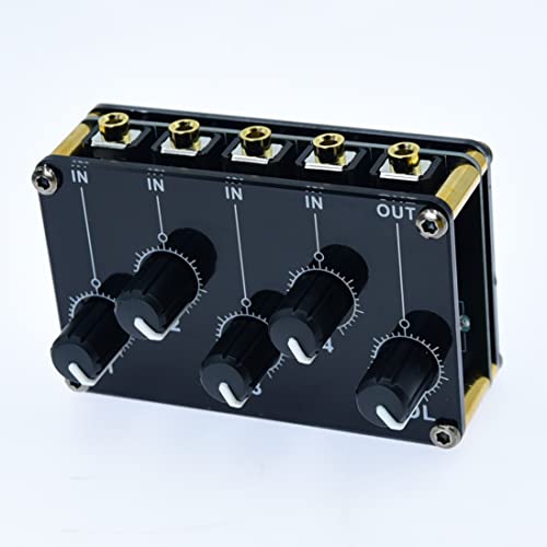 Multiple Input Mix 4 Way 1/8" inch in 1 Out Stereo Passive Mixer Headphone Sound Audio Speaker Splitter selector switcher 3.5mm udio Switch Box aux Loop Volume knob Control 3.5 mm Mixing Sharing