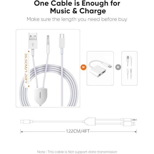 USB C to 3.5mm Aux Audio Cable, 2 in 1 USB C to 3.5mm Car Stereo Aux Headset Jack Cable with PD 18W USB C Charging Compatible with iPhone 17/16/16e/15 Plus/Pro Max/Air, Galaxy S25/S24/S23, Pixel 9/8 - color: White