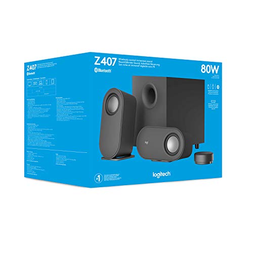 Logitech Z407 Bluetooth Computer Speakers with Subwoofer and Wireless Control, Immersive Sound, Premium Audio with Multiple Inputs, USB Speakers | Wireless control, immersive sound, premium audio, multiple inputs, USB connection