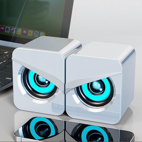 Computer Speakers, USB Powered PC Sound Bar with Inline Control & Colorful Lights for Desktop, Laptop, Monitor Gaming Setup (White) - color: white