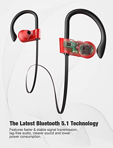 Otium Wireless Bluetooth 5.3 Sport Headphones Built-in Mic in Ear Running Headset with Earhooks 16 Hours Playtime - color: Red