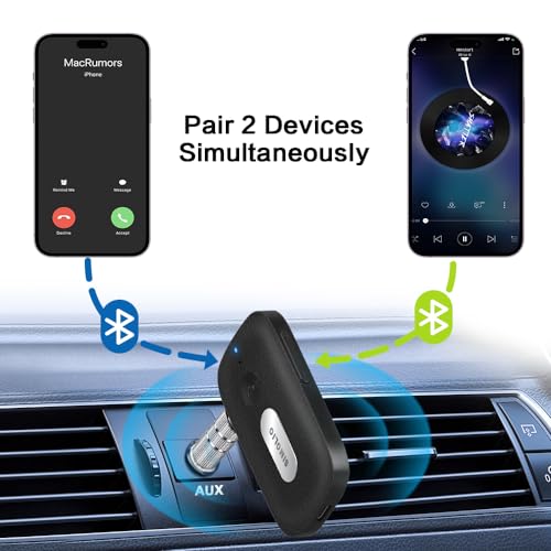 SIMOLIO Bluetooth Receiver for Car w/AUX, Hands-Free Call & Volume Control | 3.5mm Bluetooth Audio Adapter with 35H Battery Life, Wireless Receiver for Home Stereo & Wired Headphones/Speakers JH-215A