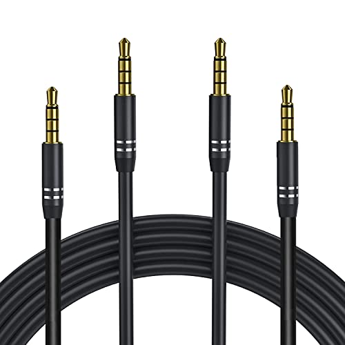 2팩 3.5mm 오디오 케이블 수 - 수 (4피트/1.2M), 4극 하이파이 스테레오 AUX 코드, 헤드폰, 자동차 및 모든 3.5mm 지원 장치용 오디오 잭 보조 코드 연장 어댑터 - 블랙
