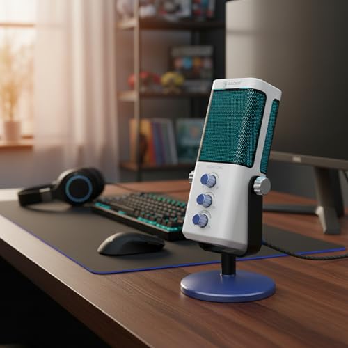 Sades Night Owl USB Gaming Microphone – Cardioid Condenser Mic with RGB Lighting, Gain Control, Plug and Play for PC, Streaming & Podcasting (White) - color: White