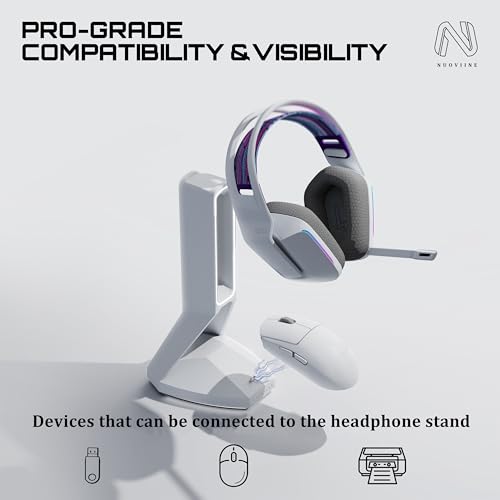 RGB Gaming Headset Stand, for Logitech G502/G502X Lightspeed Wireless Mouse Charging Dock, Compatible with DeathAdder v2 pro Mouse, Desktop Gamer's Accessories(Headset and Mouse not Included) (White) - color: White