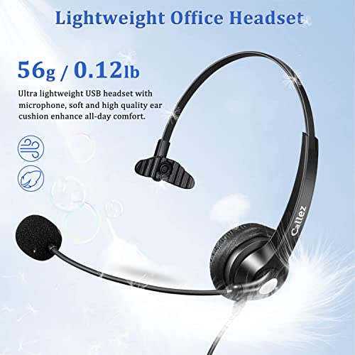 Callez Computer Headset with Noise Cancelling Mic & Mute Controls | Mono USB Headphones for Laptop PC Skype Zoom Webinar Business Call Center Home Office, Clear Chat, Super Lightweight (C500U3) - color: Gray