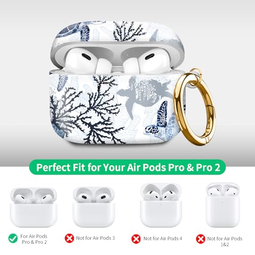 Compatible with Airpod pro 2nd/1st Generation Case Cover with Gold Round Keychain Cute Pattern Hard & Anti Slip Cover for Men Women & Girls(Swimming Turtles) - color: Swimming turtles