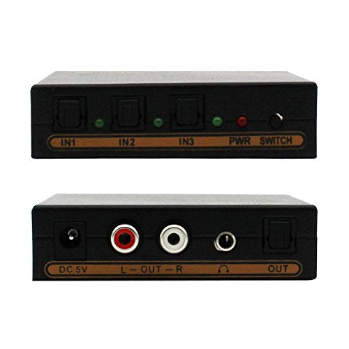 Wiistar Toslink Switch 3x1 Digital Optical Audio Switch 3x1 with Analog RCA