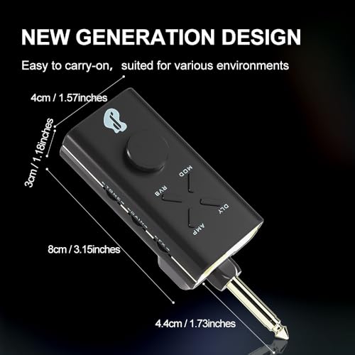 Guitar Headphone Amp, Mini Guitar Headphone Amplifier USB Rechargable Portable Pocket Guitar Amplifier with 24 Guitar Effects (Black) - color: Black