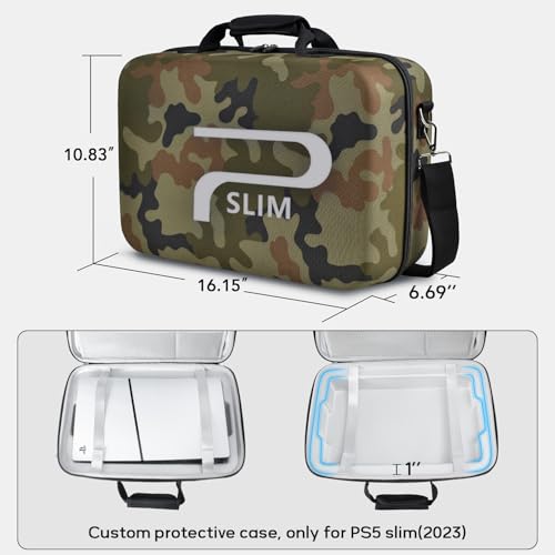 Carrying Case Compatible with PS5 SLIM 2023, Hard Shell Travel Case Protective Bag for Play Station 5 Slim Disc and Digital Edition Console, Controllers, Vertical Base, Disc and Cable Accessories