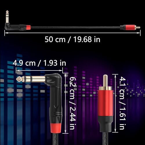 CERRXIAN 6.35mm TRS Stereo Right Angle Male to 6.35mm RCA Male Audio Cable,0.5M/1.6FT Leather Textured Cord, Short Cable for Electric Guitar, Mixer, Amplifier, Speaker - size: 0.5M / 1.64FT
