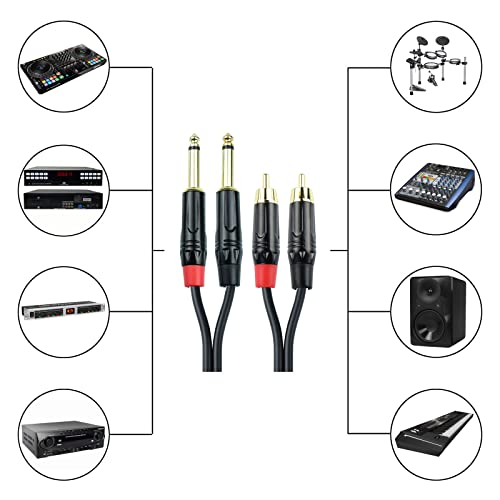 Dual 1/4 to Dual RCA Cable 3.3FT, 24AWG OFC Shielded Noiseless 6.35mm TS Male to RCA Interconnect Audio Cord, Gold-Plated Split Stereo Patch Cable for Mixer, Audio Interface, Studio Monitors