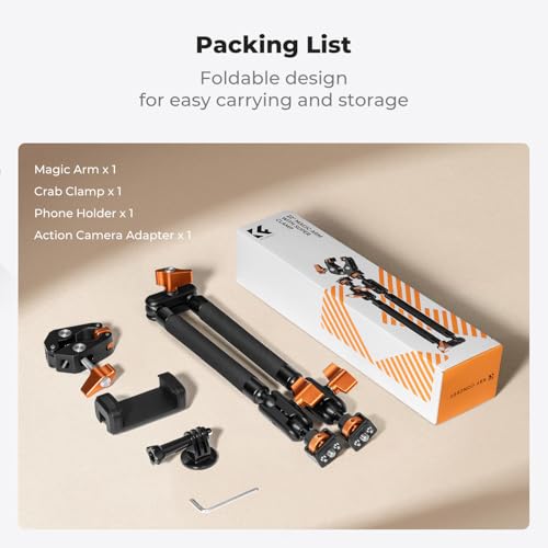 K&F CONCEPT 22" Magic Arm Clamp Kit, Overhead Desk Camera Mount, Long Articulating Friction Boom Arm for Phone, Action Camera, LED Light, Microphone | Long Articulating Friction Boom Arm for Phone, Action Camera, LED Light, Microphone, MS63