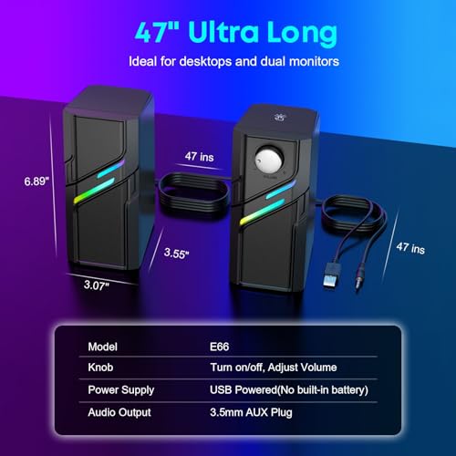 LENRUE Computer Speakers for Desktop PC with Easy Knob, Clear Powerful Sound, Touch Lights, Plug and Play for Computer Desktop PC, Monitors, Laptop