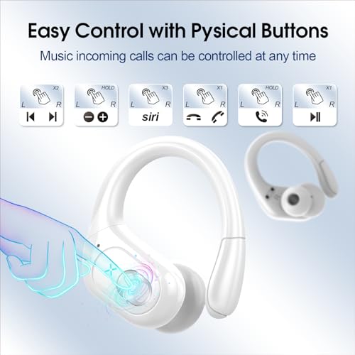 3 Sets Wireless Earbuds Sport, Bluetooth 5.4 Over Ear Buds Stereo Deep Bass Over Ear Bud with Earhooks, 75H Wireless Earphones with Mic, IPX7 Waterproof Earphone for Sports Black+Rose Gold+White