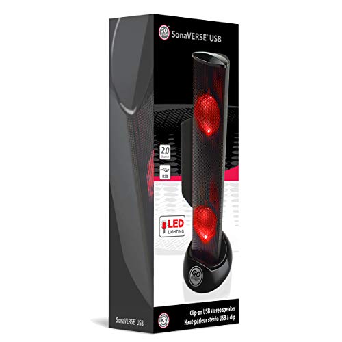 GOgroove SonaVERSE 노트북 컴퓨터용 LED 스피커 - 모니터용 미니 휴대용 외부 스피커 디자인의 USB 전원 클립온 사운드 바, 전원을 위한 후면 스위치 - 오디오 입력 및 전원(레드) - color: 레드