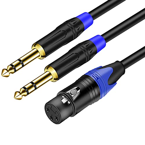 Dual Female XLR to 1/4 inch(6.35mm) TRS Stereo Male Plug Y-Splitter Cable, Unbalanced 2-XLR Female to Quarter inch Adapter Patch Cord - 11.8 Inches - size: 1/4 Inch TRS to Dual XLR Female - 1 FT