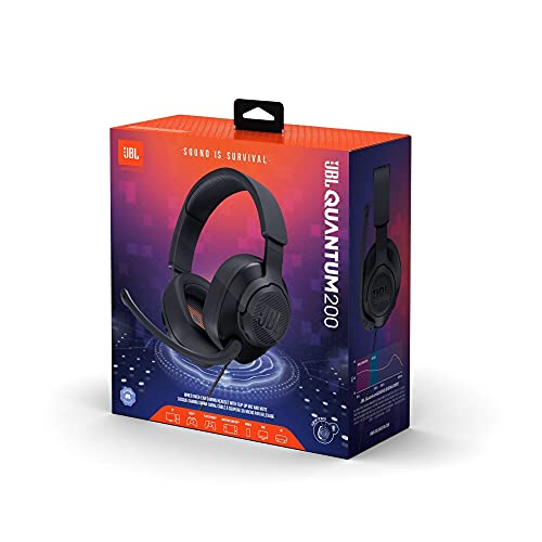 JBL Quantum 200 - Wired Over-Ear Gaming Headset with Voice Focus Directional flip-up mic and Memory Foam Ear Cushions (Black),(Pack of 4) - size: Large (Pack of 4)