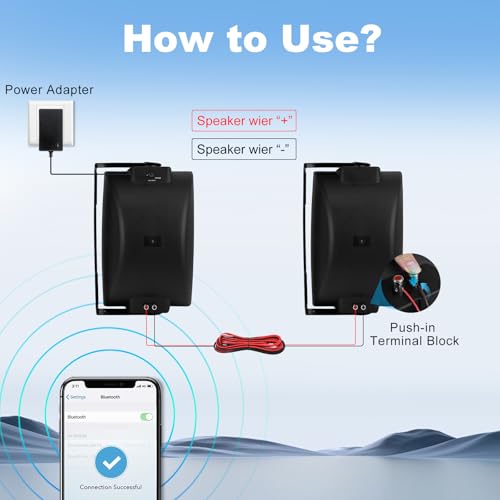 Herdio 8 Inch 600W Outdoor Bluetooth Speakers Waterproof with Powerful Bass, TWS Pairing Wall Mount Durable Loud Sound System | Ideal for Large Spaces: Commercial Areas, Spacious Backyards (Black) - color: Black