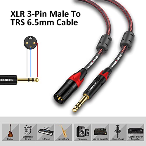XLR to 6.35 Jack Cable, 4.5M 1/4" TRS to XLR Male Balanced Mic Cable, Male XLR to 1/4 Inch 6.5mm Male Audio Cord, TRS 6.35mm to XLR Male Balanced Microphone Cable Quarter Inch to XLR Plug 15FT - size: 4.5M/15FT