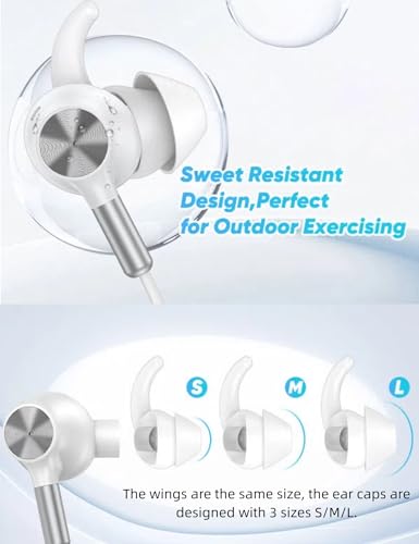 TOPAUX 3.5mm Jack Earphone 5FT Wired Earbuds Anti-Loose Wingtip - color: White