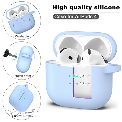 for AirPods 4 Case with Cleaner Kit,Full Protective Soft Skin Silicone Cover with Keychain for AirPods 4 Gen Case for Men Women,Compatible with Apple AirPods 4th Genaration Case 2024,Sky Blue - color: C Sky Blue
