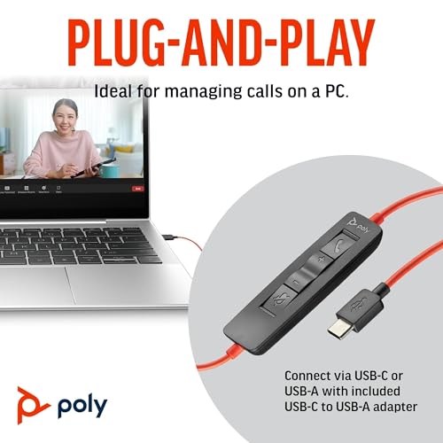 Poly Blackwire 3310 Wired Headset (Plantronics) – Flexible Microphone Boom – Monaural Design - Connect to PC/Mac via USB-C or USB-A - Works w/Teams, Zoom - Amazon Exclusive - style: 2023 Version (USB-C & USB-A)