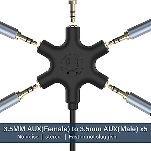 Multi Headphone Audio Splitter, 5-Way 3.5mm Jack Stereo Headset Adapter to Connect Up to 5 Devices for Mixing, Shared Experiences - for iPhone, iPad & More